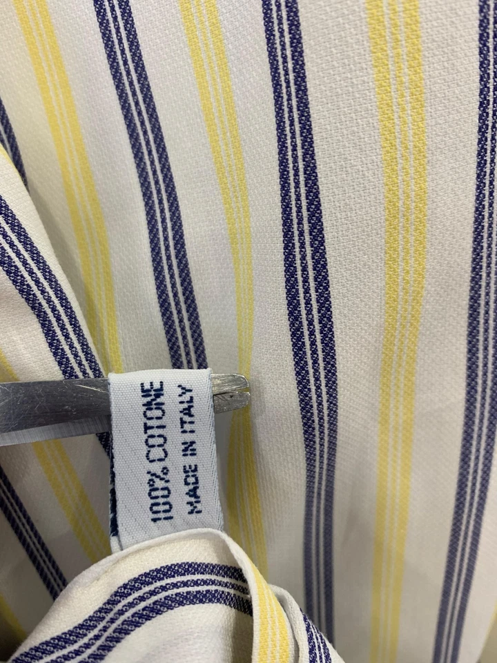 BARBA Napoli Men’s XL Button-Down Shirt Italy 100% Cotton Yellow Blue Stripe#C2 - Image 4 of 4