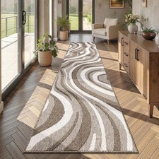 2x8 Washable Hallway Runner Rug Abstract Textured Runner Rug Brown Non Slip