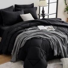 Comforter Set - 7-Piece All Season Bed in a Bag Ultra Soft Bedding Queen Black