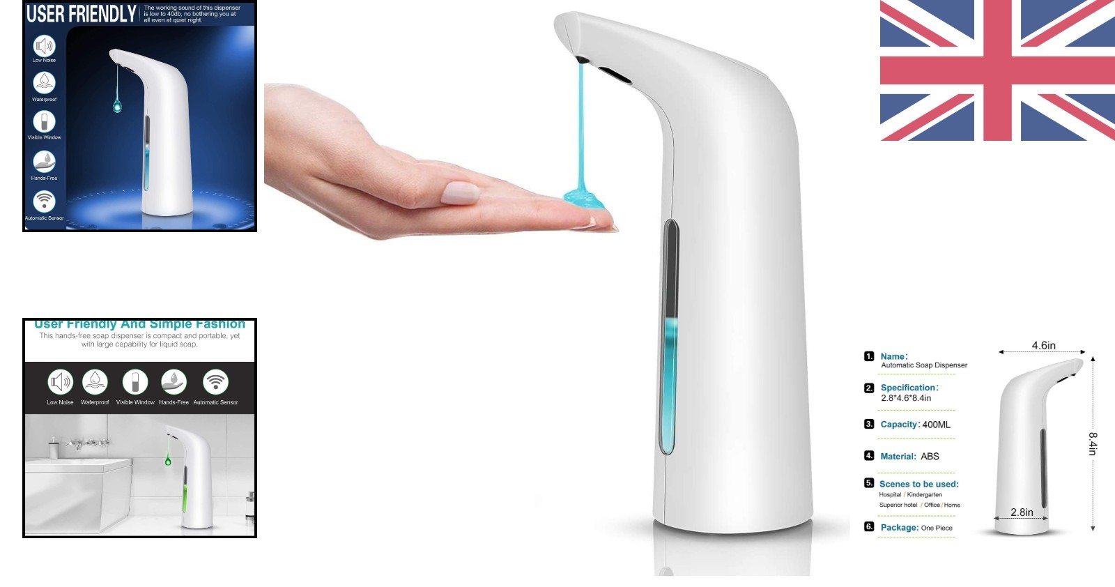 Elegant 400ml Touchless Soap Dispenser - Battery Operated for Hygiene and Ease