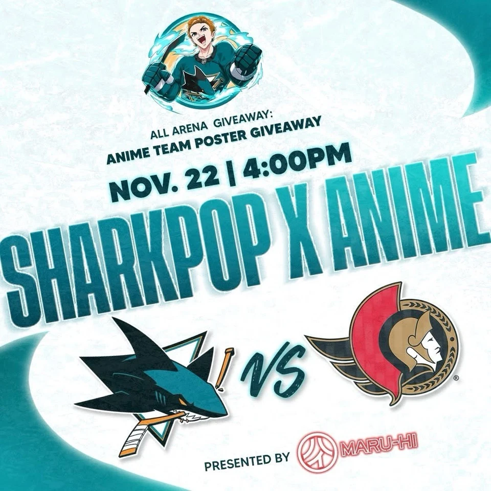 2025 San Jose Sharks / SharKPOP x Anime Poster / Promo from 11/22/25 - Image 2 of 2