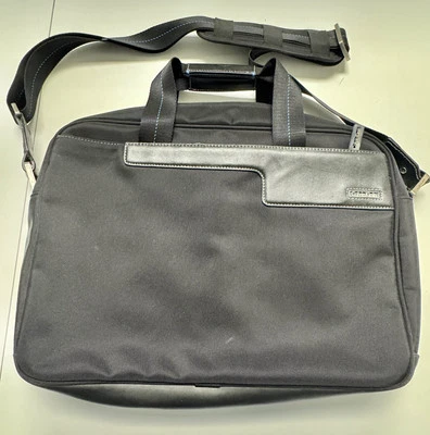 Calvin Klein Black Nylon Leather Accent Laptop Messenger Bag - Image 1 of 4