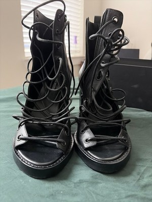 Ann Demeulemeester Lace-Up Sandals Black Leather Open Toe EU 40 / US 9 Worn Once
