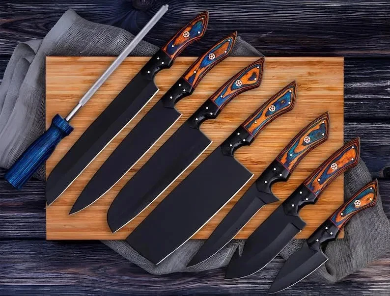 Hand Forged High Carbon Steel BBQ Chef Knife Set 8 Pc Luxury Kitchen Knives
Opens in a new window or