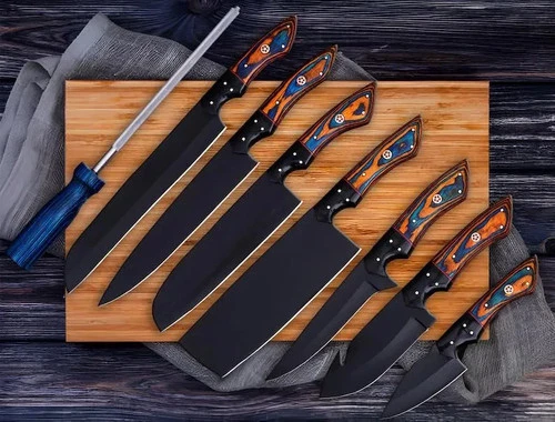 Hand Forged High Carbon Steel BBQ Chef Knife Set 8 Pc Luxury Kitchen Knives