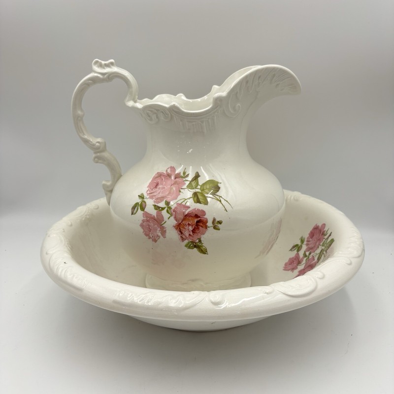 C. P. CS  Porcelain Pitcher and Bowl Wash Basin set Flower Design