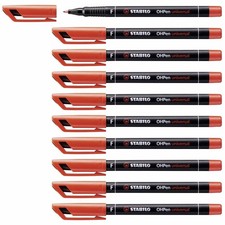 10 X Red Indelible Marker Stabilo Ohpen 1Mm Pen