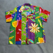 Vintage Jams World Rayon Button Up Shirt Men  s S Vibrant Floral Striped