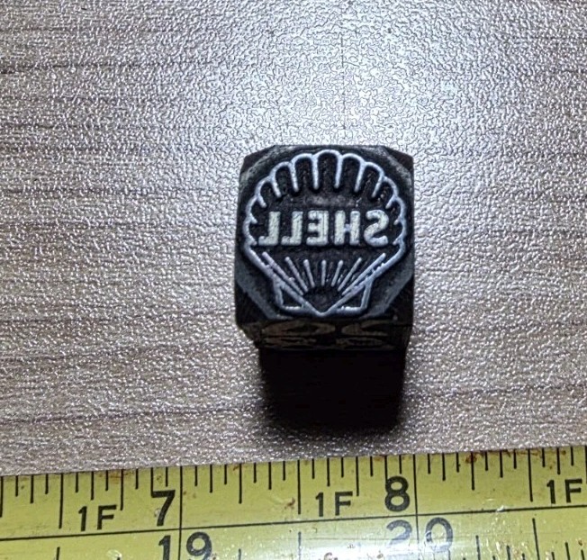 Vintage Letterpress Printing Block Shell Gas oil Logo Advertising