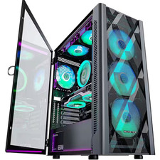 ATX Mid-Tower Gaming Case with 6-ARGB Fans, Tempered Glass Side Panel, USB 3.0,