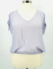 NEW YORK & COMPANY  XXL Lavender Cotton Gauze V-Neck Short Sleeve Blouson Top