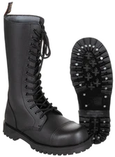 Pure Trash Black 14-Hole Army Boots Steel Cap Double Sewn Leather Metal Eyelets