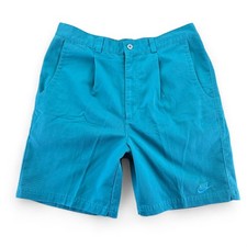 Vintage 80s Nike Gray Tag Pleated Chino Shorts Mens Medium Teal Embroidered Logo