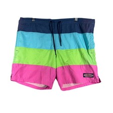 Vineyard Vines Swim Trunks Mens S Blue Green Pink Colorblock 6.5 Inseam Liner