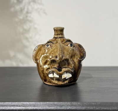 Mike Ball - Folk Art Face Jug 4  Alkaline Glaze Catawba Valley Vale NC Ugly Face