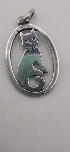 Retired James Avery Sterling Silver HTF Oval Cat Kitten Charm 3/4"×1/2" Cute - Picture 5 of 7