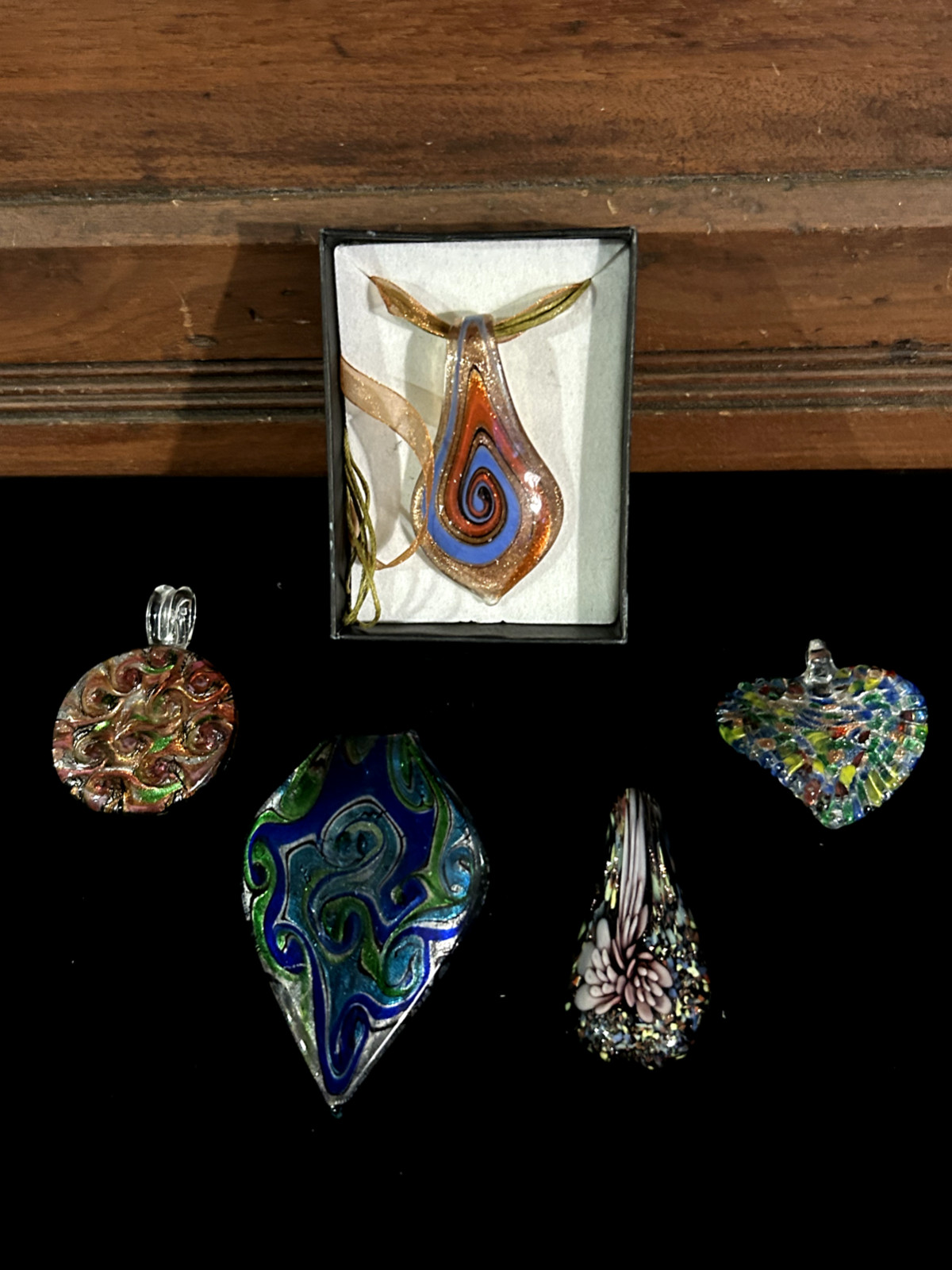 Murano Style Blown Glass Necklace Pendant Charm Beautiful Colors!!