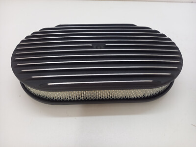 Luftfilter Aluminium 15x2'', schwarzes Aluminium mit Rippen, Hotrod, Nostalgie