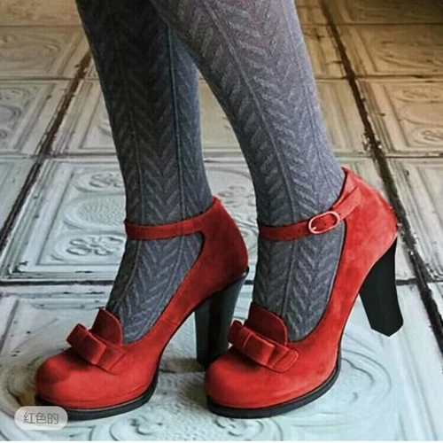 Round Toe Mary Jane Women's Fashion Block Heel Ankle Strap Shoes Lolita Bow Pump - Picture 12 of 22