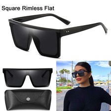 Men Women Sunglasses Fashion Oversize Flat Mirror Lens Square Big Shield Large