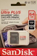 SanDisk Ultra Plus micro UHS-I Card  SD Adapter 64 GB Speed up to100 MB/s New