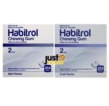 Habitrol Nicotine Gum 2 mg MINT  FRUIT combo 2 boxes  408 pieces NEW 10/2027