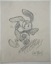 Walt Disney (Handmade) Drawing On old Paper Signed & Stamped, Vtg Art
