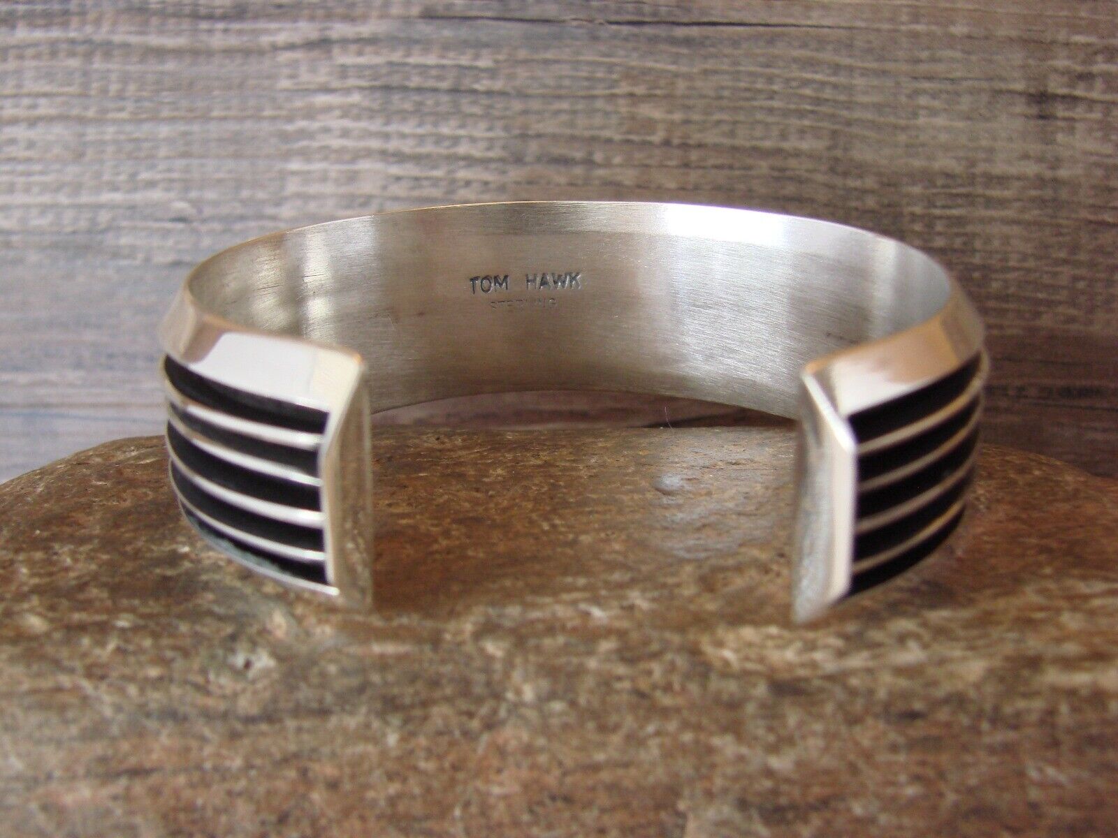 Native American Indian Jewelry Sterling Silver Bracelet by Tom Hawk