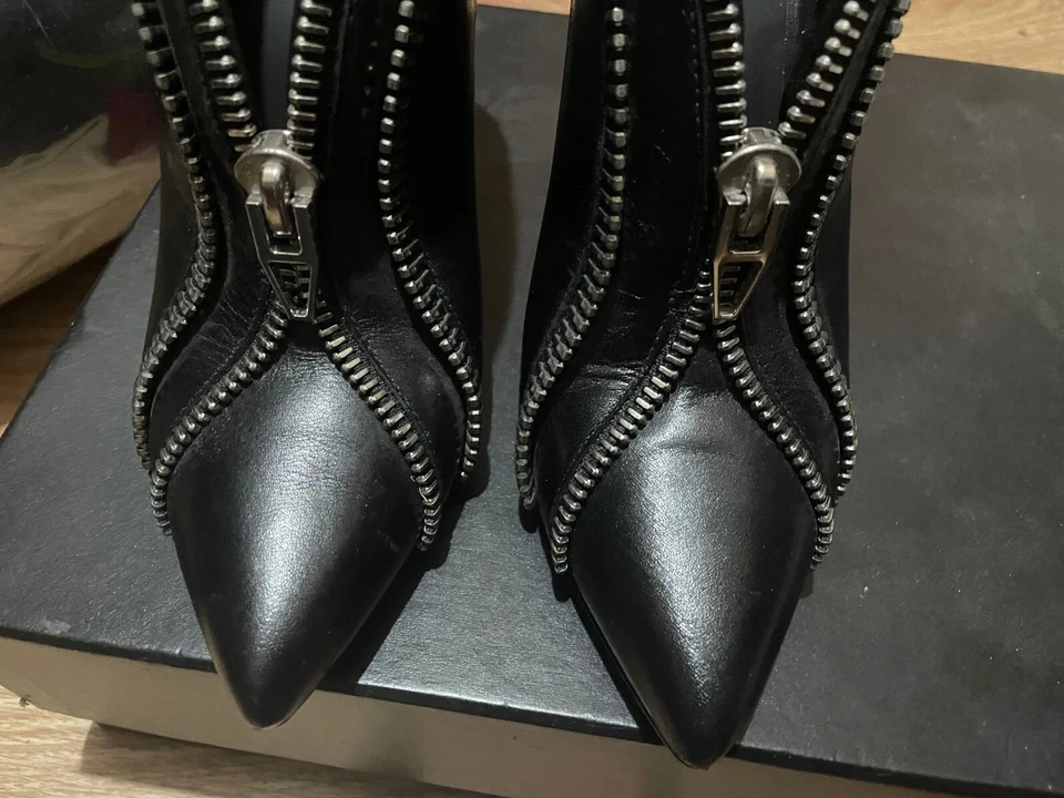 Alexander Wang -Kendal- Womens UK Size 3.5 Black Leather Zip Trim Booties (Ex - Image 4 of 4