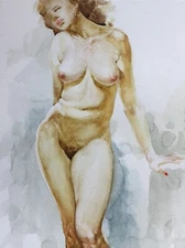FEMALE Nude Watercolor ORIGINAL Woman Figure Impressionist realism modern