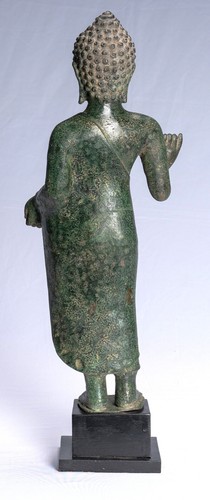 Ancien Thaï D' Style Dvaravati Bronze Debout Prédication Statue de Bouddha - - Bild 4 von 10