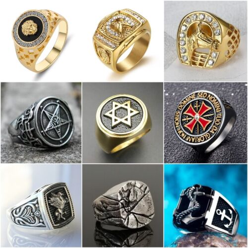 Fashion Viking Punk Rings for Men Silver Gold Party Jewelry Ring Gift Size 7-14 - Afbeelding 1 van 34
