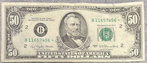 1977 B NY Star Note 50$ Dollar Bill DB6 - Picture 1 of 2