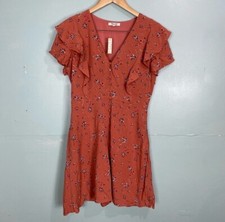 Madewell AB302 Flutter Sleeve Button Ginger Floral Dress Mini Sz 6