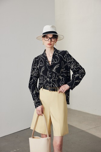 Silk Shirt Women's New Printed V-Neck Long Sleeve 100% Mulberry Silk Top Blouses - Picture 7 of 25