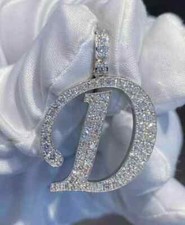 2CT Round Cut Lab-Created Diamond Letter D Pendant 14K White Gold Plated Silver