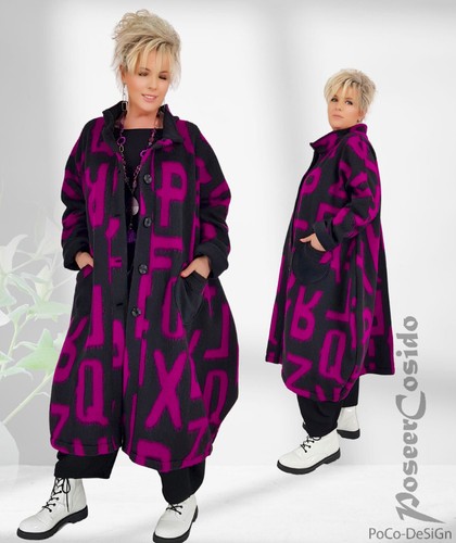 LAGENLOOK Ballon Mantel Wolle schwarz fuchsia 46 48 50 52 54 56 58 XL XXL XXXL - Bild 10 von 16