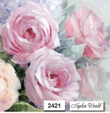  2421 TWO Paper Luncheon Decoupage Art Craft Napkins - WATERCOLOR ROSES PINK