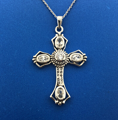 Designer Sterling Silver 925 Cubic Zirconia Religious Cross Statement ...