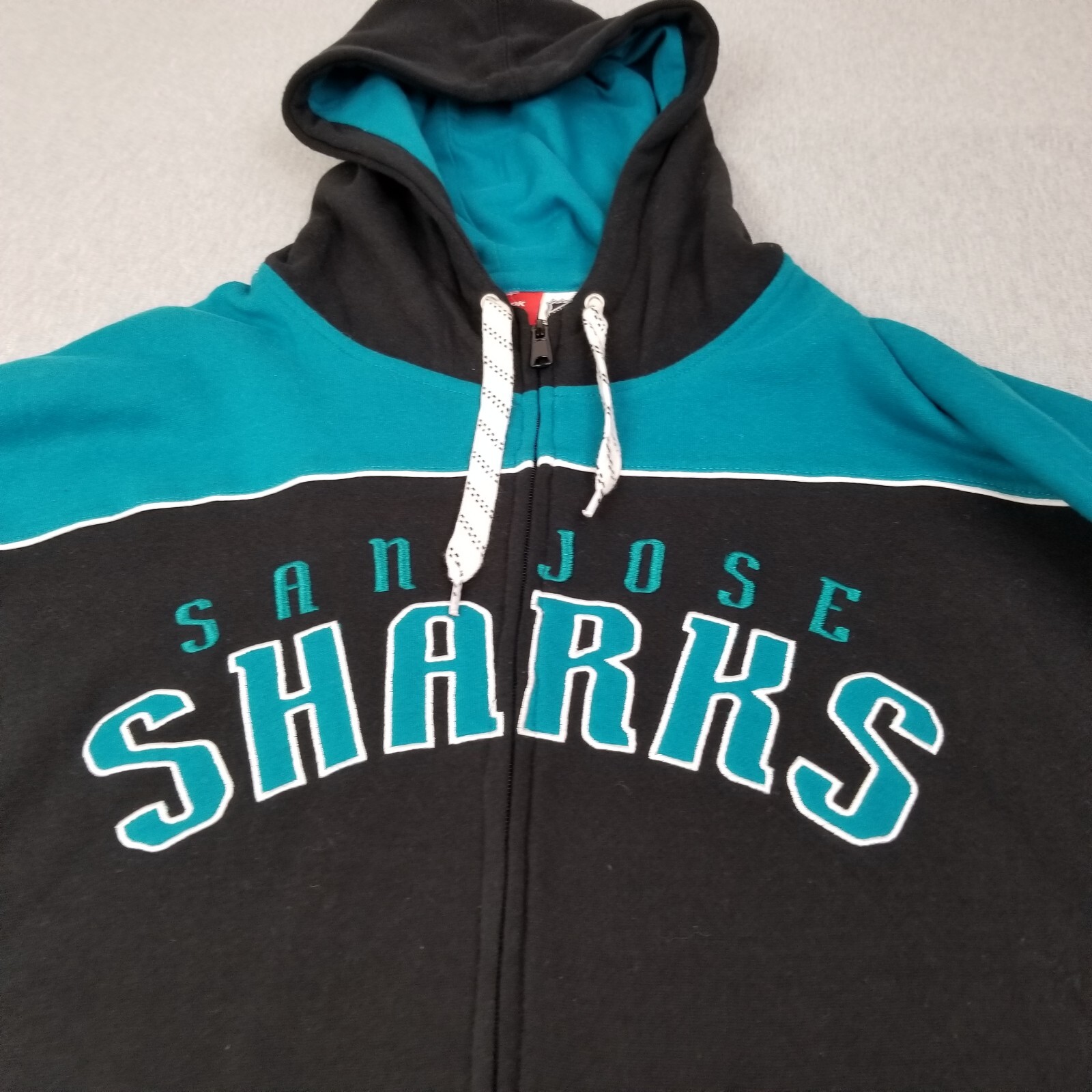 San Jose Sharks Hoodie Men's Extra Large Black Teal NHL Sweater Reebok Full Zip image 3