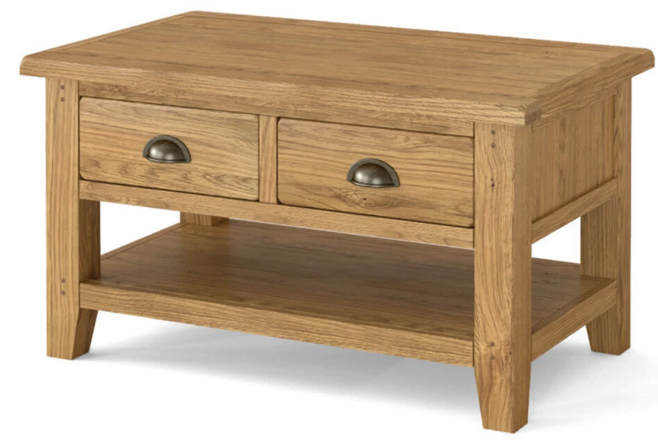 Abbey Oak Small Coffee Table / Occasional Table / Modern Rustic 2 Drawer Table - Image 2 of 4