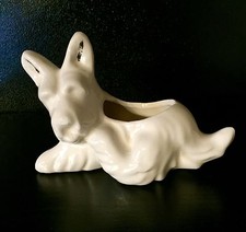 Vtg Scottie Scottish Terrier Dog Puppy Ceramic Figure Pot Planter White 8.5"wide