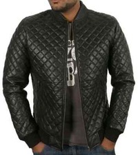 Gesteppt Herren Schwarz Lederjacke Weiches Lammleder Bomber Biker Slim Fit Jacke