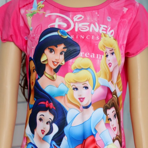 Girls Disney Princesses Hot Pink Short Sleeve Toddler Sleep Dress Pajamas 4T - Picture 3 of 5