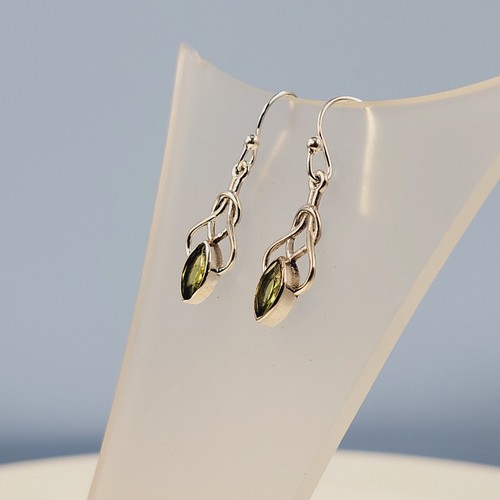 Peridot Celtic Drop-Earrings, Celtic Design, Green Peridot, Semi Precious, - Picture 2 of 4