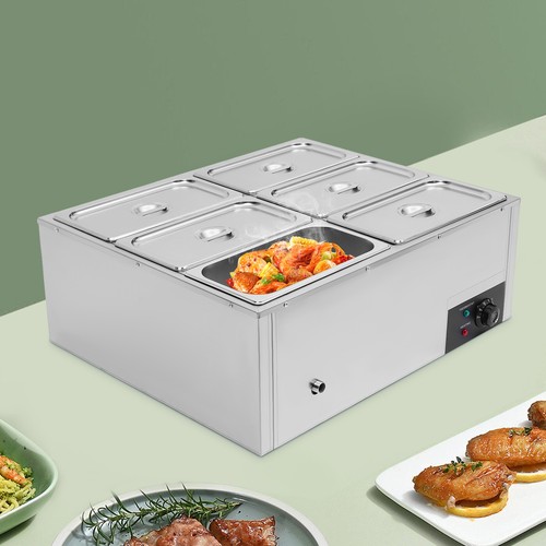 6 Pan Electric Countertop Food Warmer w/ Lids Used For Catering Restaurant 110V