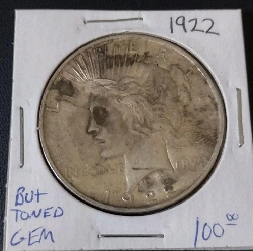 1922-P Uncirculated Peace Silver Dollar GEM+ BU Unique Natural Toning Cartwheel