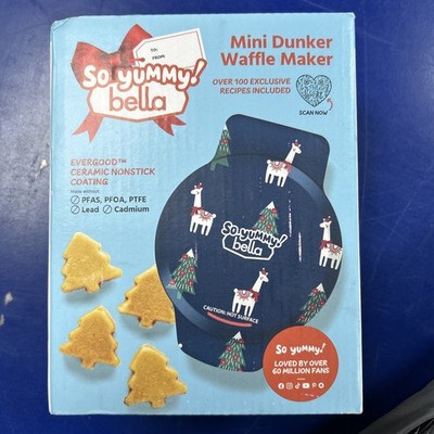 So Yummy by bella Mini Dunker Waffle Maker, Christmas Holiday Llama NEW
