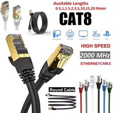 RJ45 CAT8 ETHERNET CABLE 40GBPS NETWORK GOLD FLAT ROUND LAN LEAD SSTP PATCH LOT