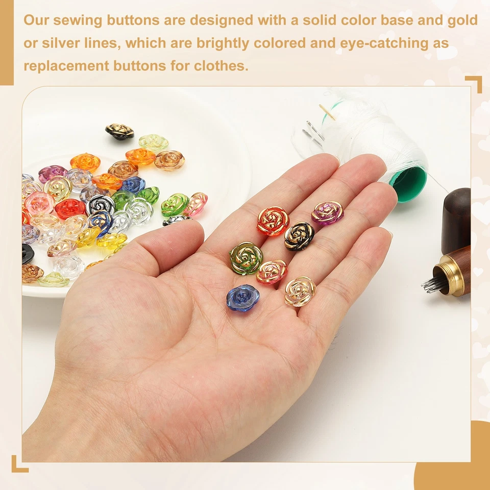 30 Piezas Botones Flor Rosa, Lindos Botones para Ropa, Transparente/Dorado Foto 3 de 4